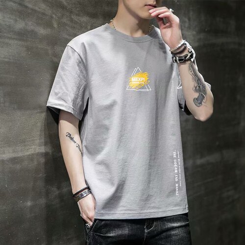2025 Summer Men's Short-Sleeve T-Shirt Korean Style Trendy Crew Neck Letter Print Student Casual Base Shirt Wholesale