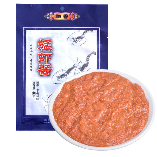 Delicious grasshopper shrimp paste bagged ready-to-eat grasshopper shrimp paste dipped in vegetables, mixed with rice, mixed with noodles, served with rice sauce, Shandong specialty, Yantai Weihai