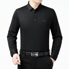 高档男装商务羊绒T恤衫2025秋冬季长袖翻领T恤中年纯色polo衫代发