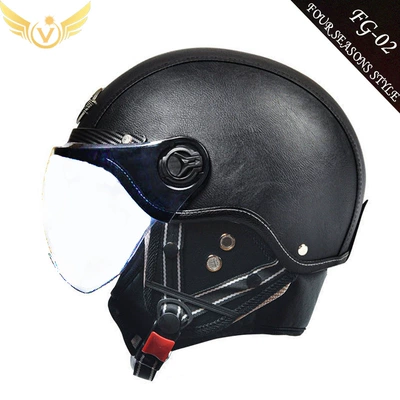 Motosiklet kaskı (dəbilqə) Men and Women, All-Season Motorcycle Harley - leather-black-harley-clear-mirrors