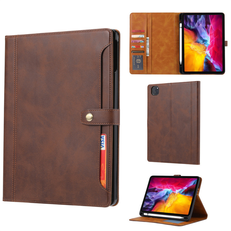 Suitable for iPad Pro 12.9 Calfskin External Card Pen Slot Tablet Case New iPad Flip Stand Protective Case