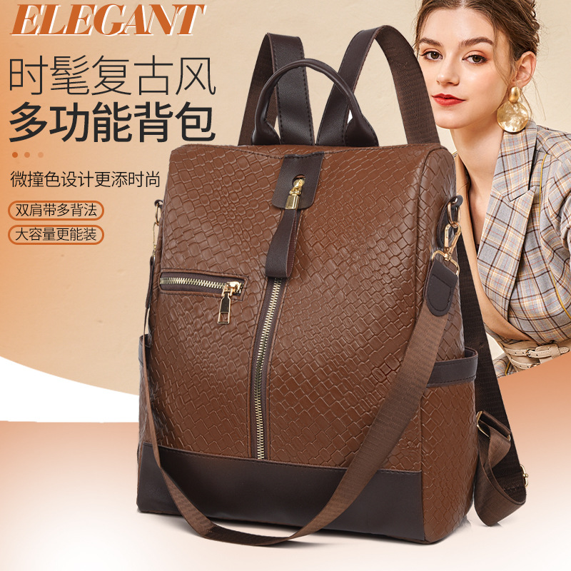 Venta al por mayor transfronteriza 2024 invierno nuevo estilo europeo y americano retro damas mochila antirrobo moda tejida multifunción