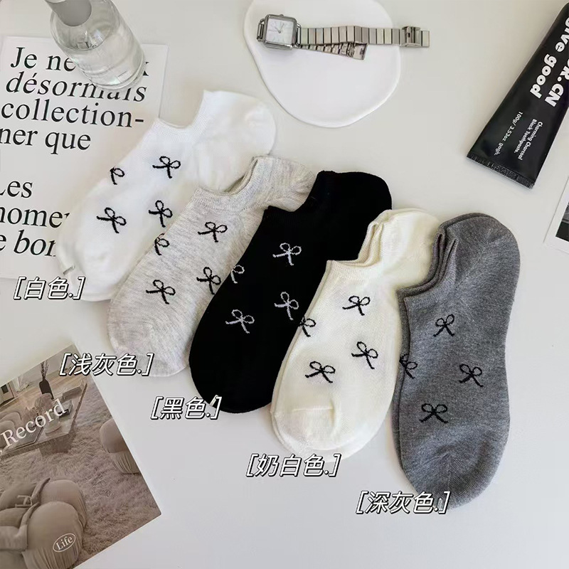 New Women's Socks with Bowknot, Low-Cut Boat Socks, Summer Thin Invisible Socks, Short Comfortable Casual Socks for Women