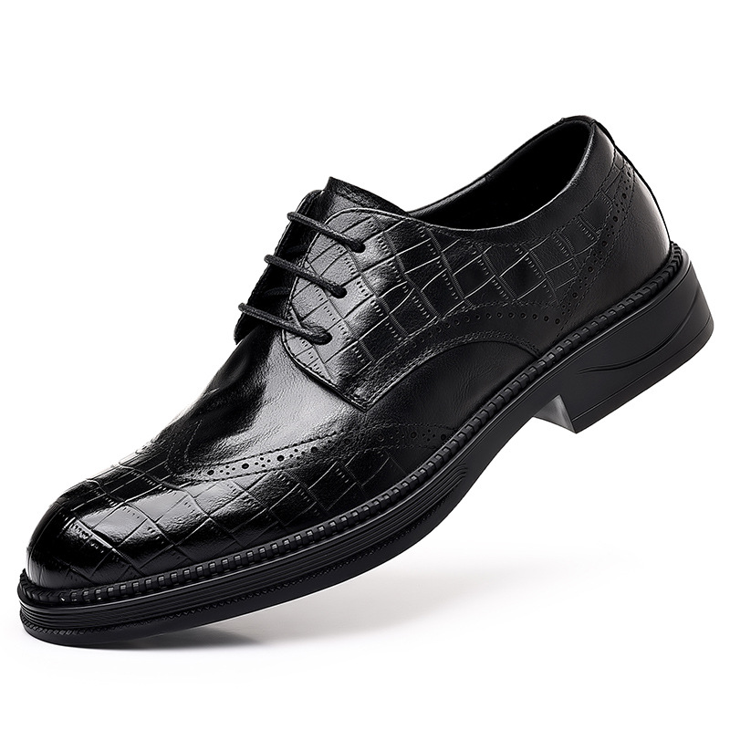 Zapatos de cuero de negocios de otoño para hombres, lazos de estilo británico transpirables, zapatos de boda casuales suaves