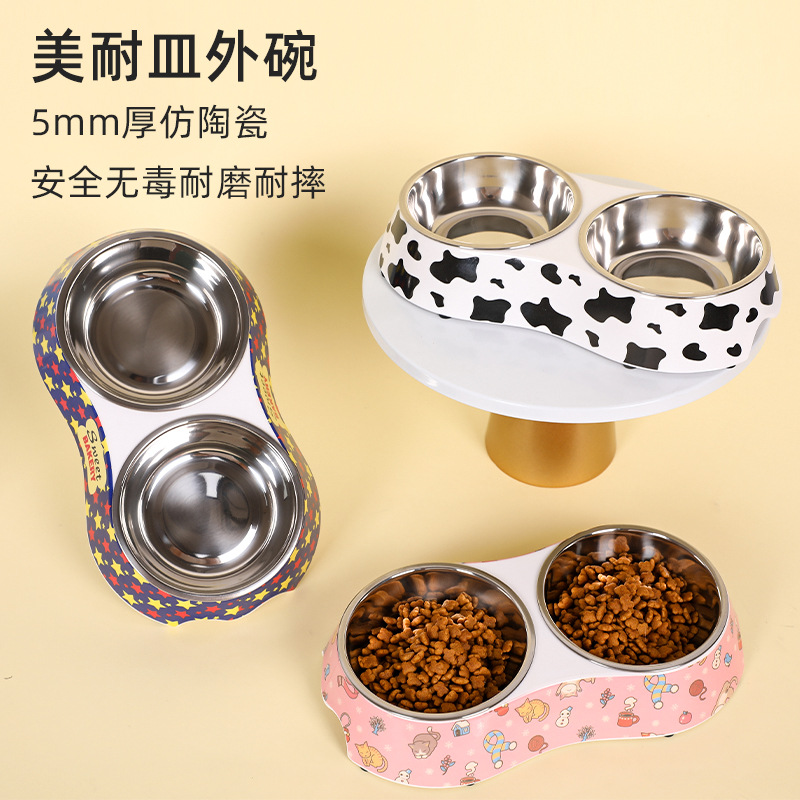 En stock nuevo tazón para mascotas antideslizante de acero inoxidable melamina A5 doble tazón perro tazón gato tazón comida tazón beber cuenca al por mayor