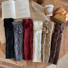 袜套女秋冬麻花堆堆袜jk日系毛球Lolita复古咖色针织毛线小腿腿套