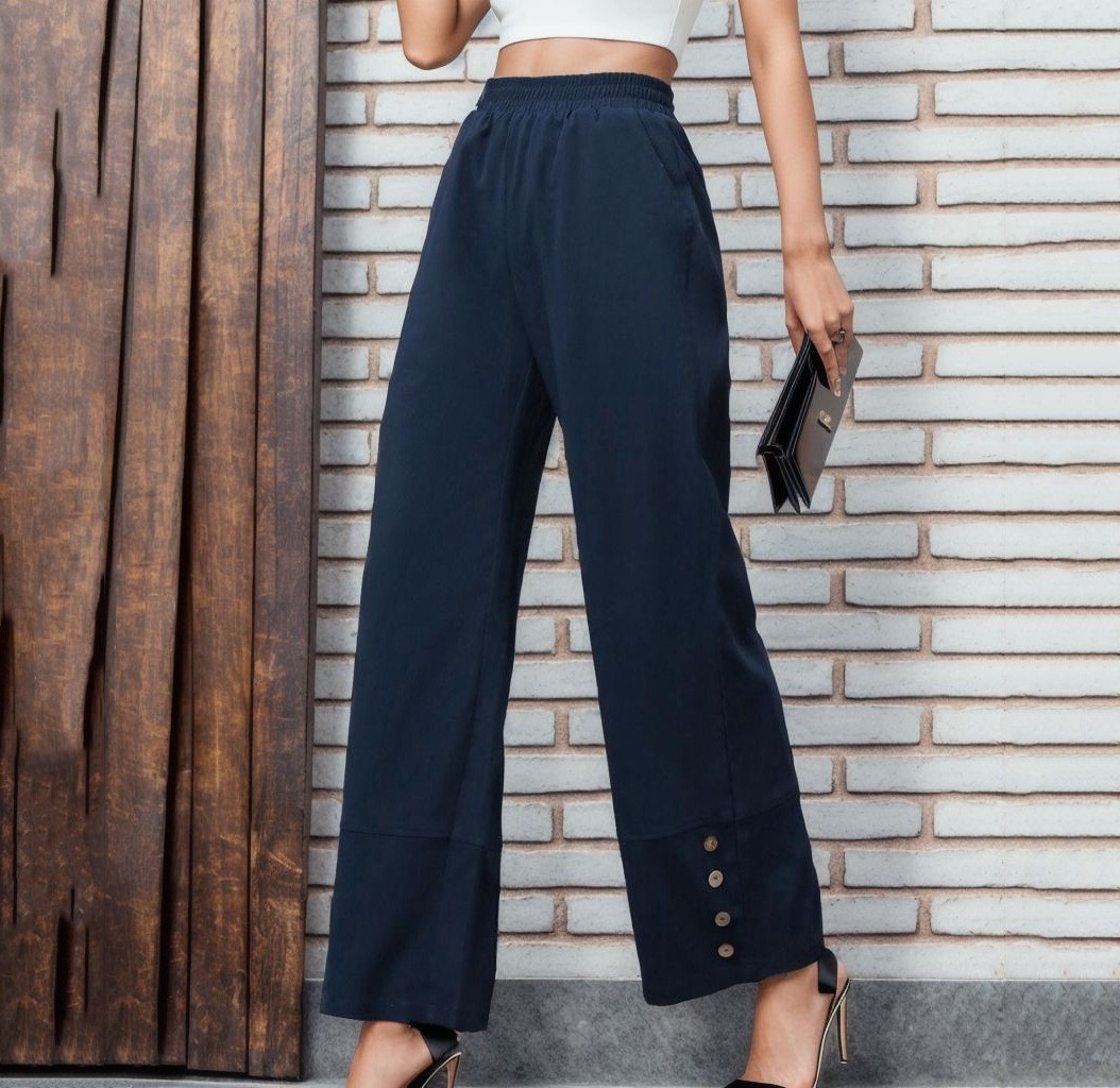 Pantaloni da donna larghi casuali di colore solido nuovi di autunno 2024 in poliestere nero_voghion.com