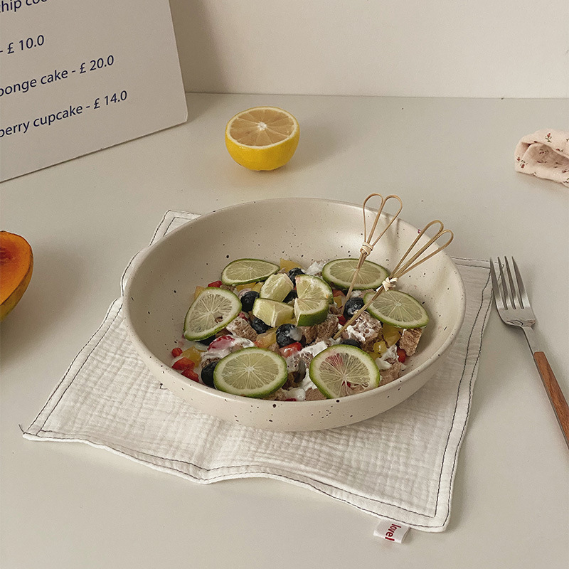 *ムーニー* ごまドットスプラッシュインクスーププレート サラダプレート 一人用 サラダ 家庭用食器 深皿 野菜ボウル 和風軽食|undefined