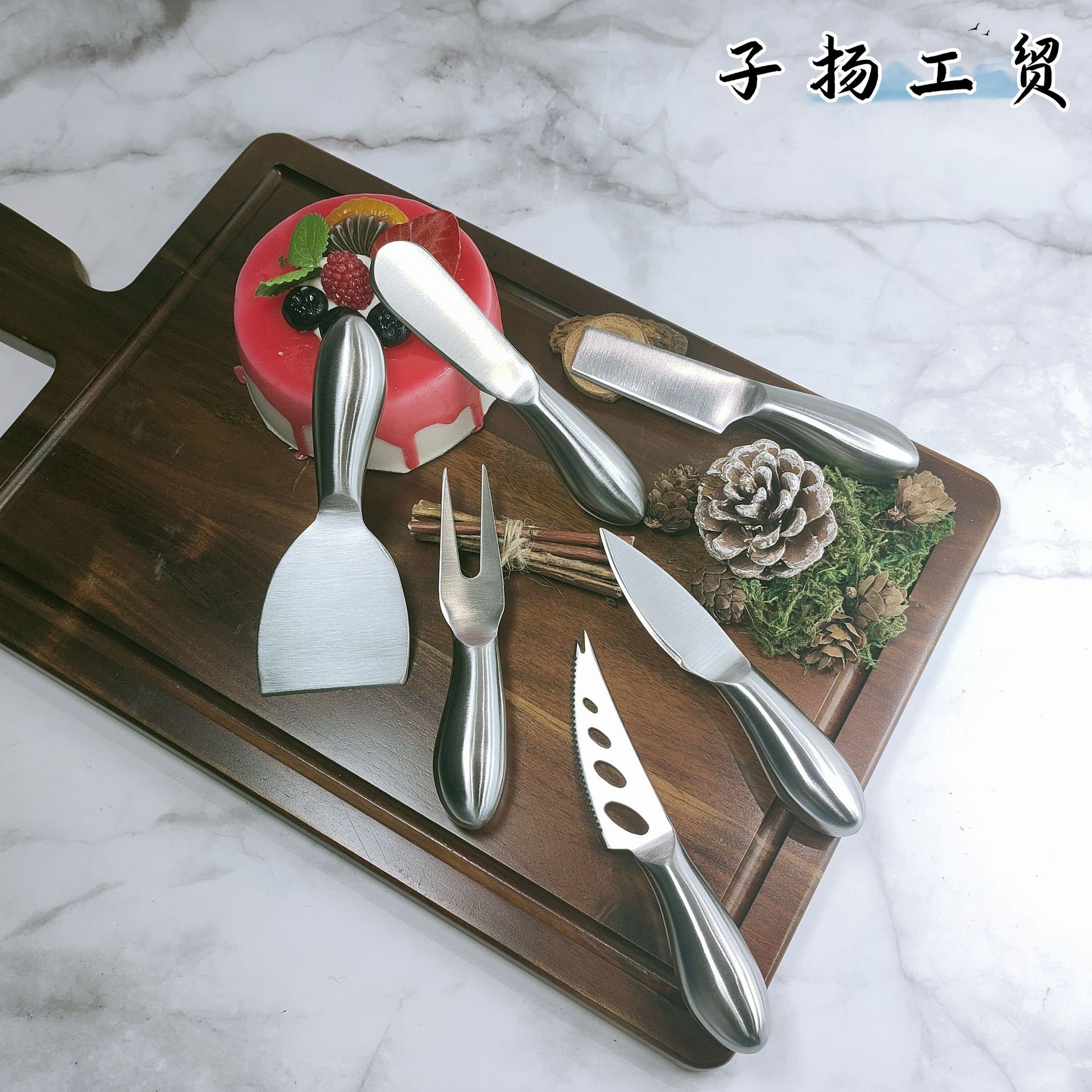 Stainless steel hollow handle cheese cream knife fork butter knife cheese knife household kitchen baking tool