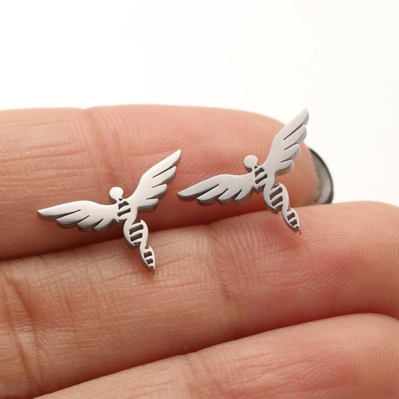 Ear Studs Classification 1 Pair Quantity PVD Coated 18K Gold Real Gold Plated Wings 304 Stainless Steel Retro Waterproof Non Tarnish Ear Studs