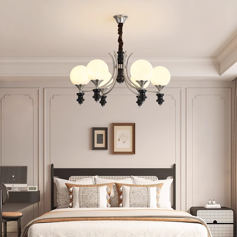 Lámpara de la sala de estar medieval francesa protector de ojos frijoles mágicos luz de comedor atmósfera americana retro madera sólida dormitorio principal lámparas de estudio