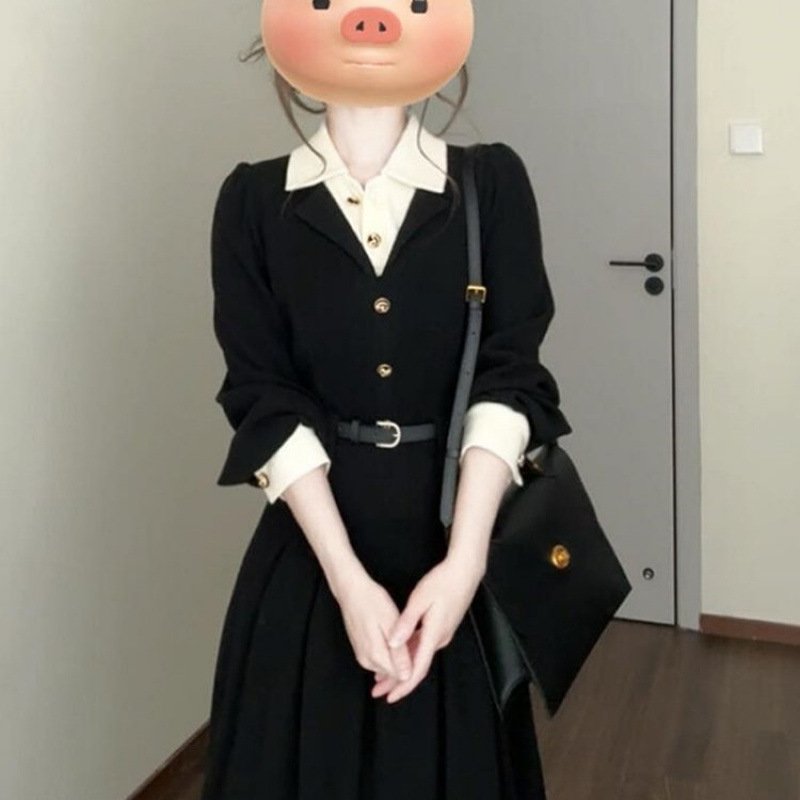 小香风黑色领连衣裙子2025新款今年流行爆款教资面试收腰长裙|undefined
