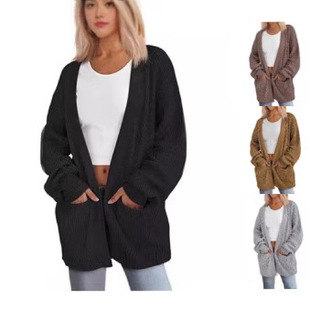 European and American Cross-Border Knitwears 2025 Autumn and Winter New Amazon Pure Color Loose Knitwears for Women Flap Pocket Pants Outwears for Women