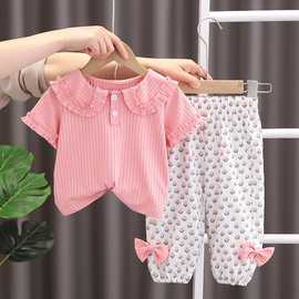 婴儿衣服夏季薄款洋气甜美小女孩短袖分体套装0一3周岁女宝宝夏装