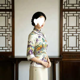 大码修身改良旗袍唐装时尚显瘦中式茶汉服民族国风女上衣茶艺服