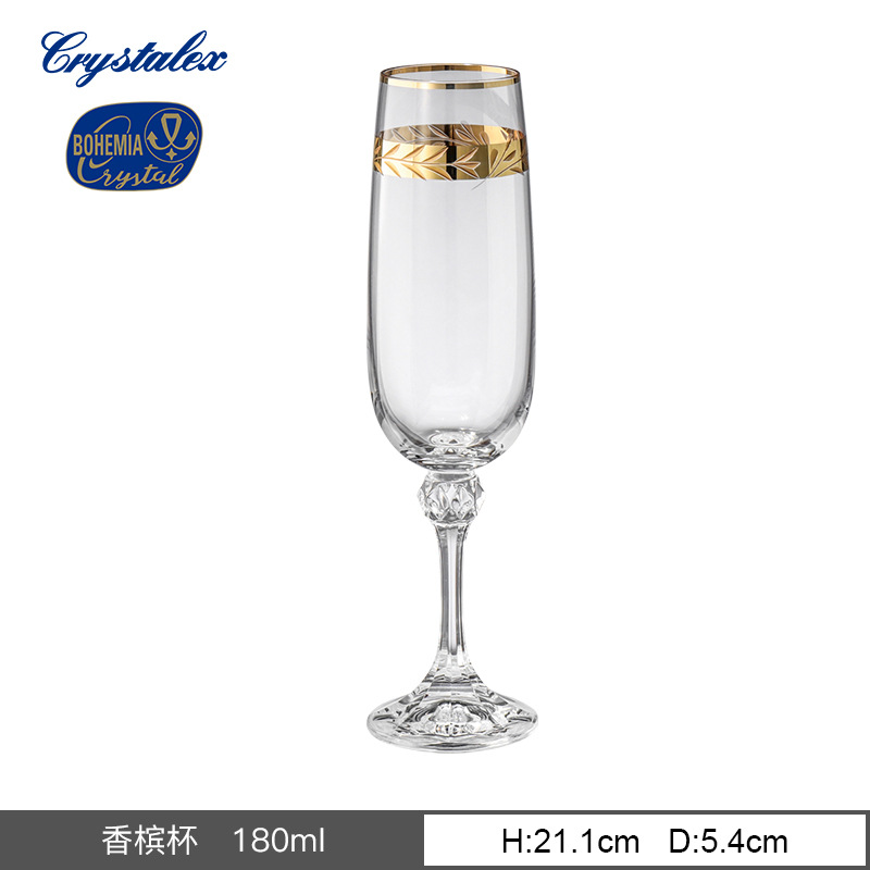 Copa de vino de cristal checo Crystalex importada con detalles en oro, copa retro de lujo ligero, diseño personalizado de alta gama.