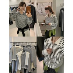 【MISS密思家】Polo领翻领条纹间色厚实套头保暖毛衣女装A08802