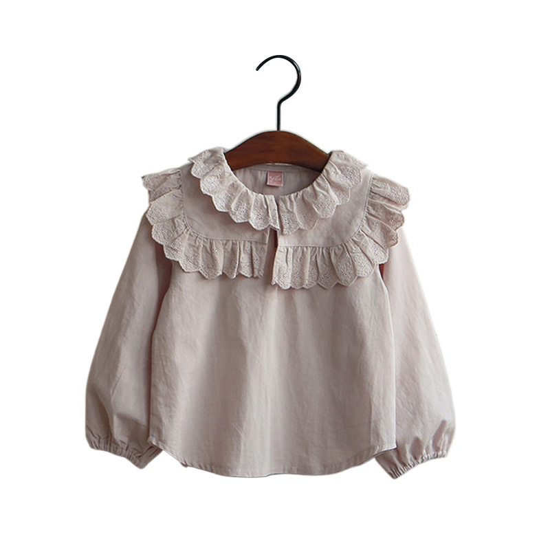 Primavera 2024 nueva fresa Shan Corea del Sur niños chica estilo Palacio encaje Feier dulce camisa de manga larga en stock