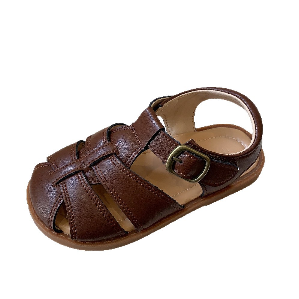 Zapatos de verano retro para niños, sandalias para niños, zapatos romanos para niñas, zapatos de playa de Baotou para niños tejidos transpirables huecos