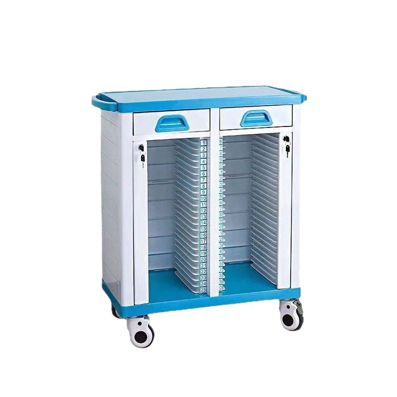 Carro de registro médico de plástico ABS archivos de salón de belleza, gabinete de una sola fila de clip de registro médico, carro azul de doble fila de registro médico