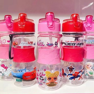 Cartoon student straw water Cup children cartoon straw cup creative small mouth space cup handle water cup kettle