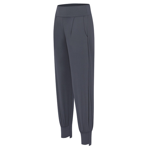 Instagram-famous women's high-waisted, loose-fit workout pants with ankle-cuff design—yoga leggings featuring pockets, perfect for winter running and training sessions.