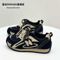 首谷爆款真皮网面阿甘鞋女2025秋季新款系带圆头厚底休闲运动鞋潮