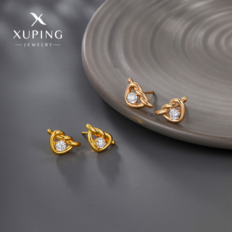 Xuping joyas nuevas líneas francesas tejidas amor pendientes de aleación de diamantes nicho moda temperamento pernos de orejas mujeres