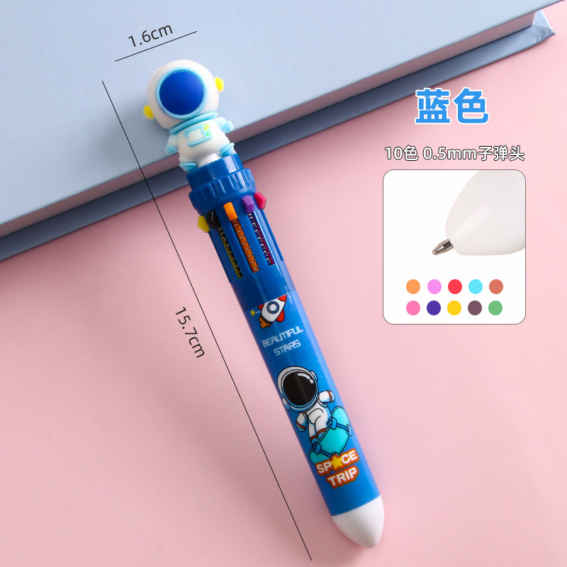 Bolígrafo de astronauta de diez colores de dibujos animados lindo y creativo bolígrafo de góner multicolor a presión papelería multifuncional de alto valor