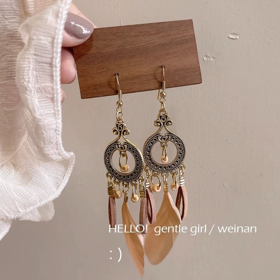 Mosquito coil with tassels, retro ethnic ear clips, earrings for photo sessions, silver 925 sample
