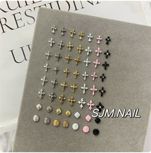 跨境新款合金克罗心美甲饰品 朋克甜酷立体镶钻十字架穿戴甲配饰