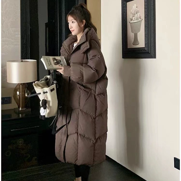 Взрывы 2023 Новый Зимний пуховик Женский длинный корейский Свободный утолщенный белый пуховик выше колена на утином пуху Модный пуховик Pinghu