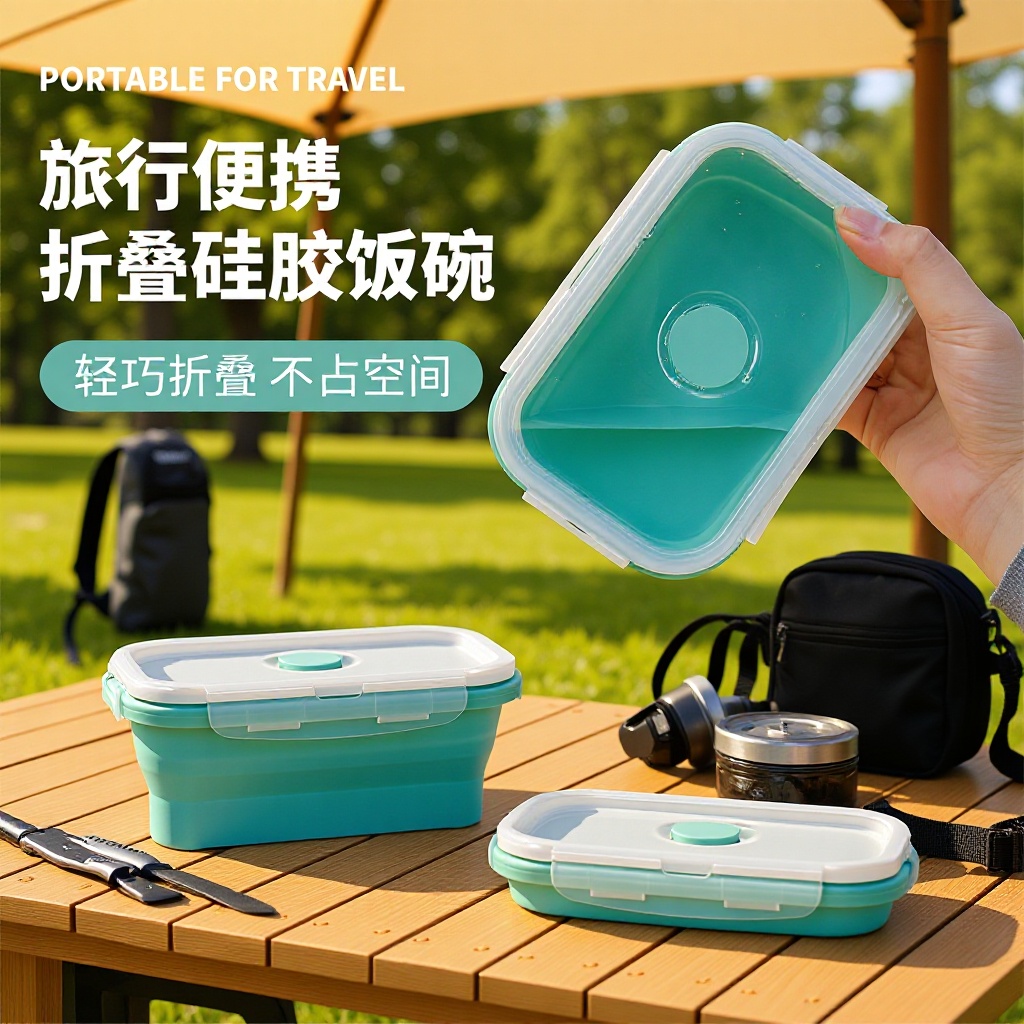 Nueva caja de almuerzo de silicona portátil plegable caja de frutas cortadas caja de embalaje al por mayor microondas caja de picnic calentada