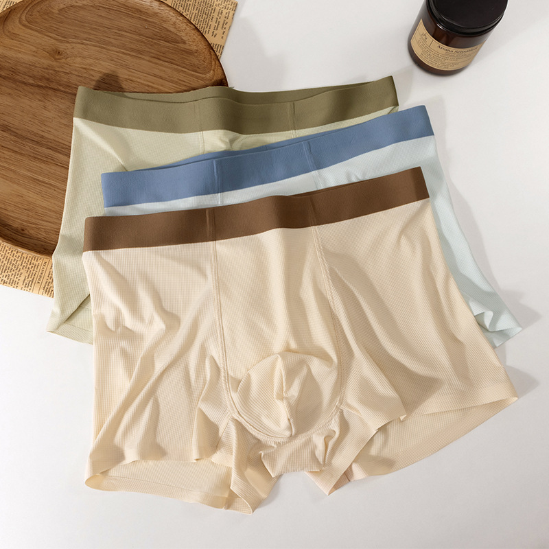 Verano waffle ultrafino calzoncillos de seda de hielo calzoncillos para hombres moda contraste transpirable calzoncillos sin costuras calzoncillos para hombres