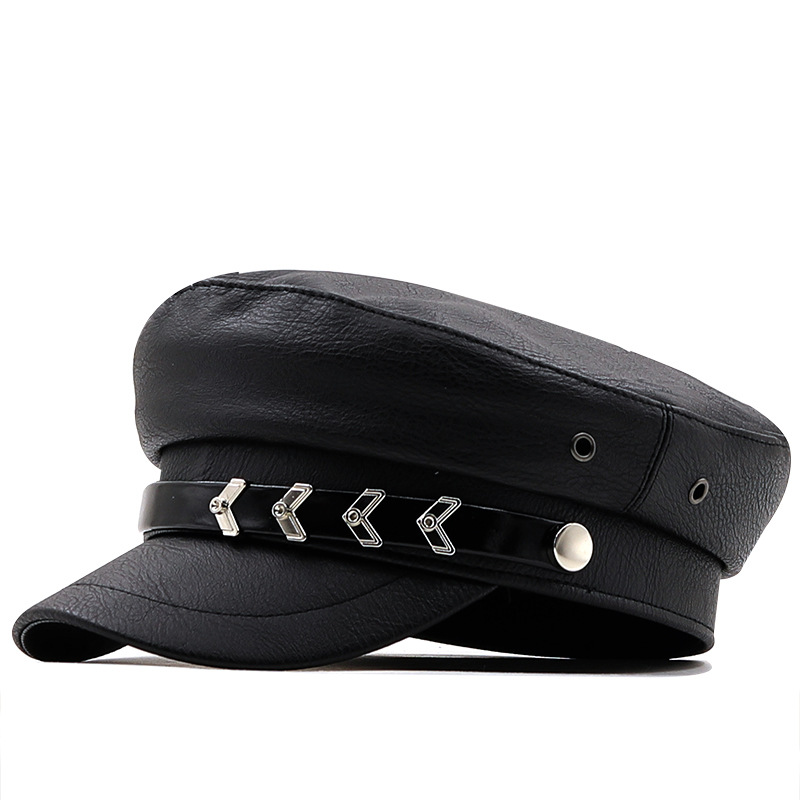 Retro Fashion Solid Color Pu Leather Octagonal Hat Wholesale Nihaojewelry display picture 1