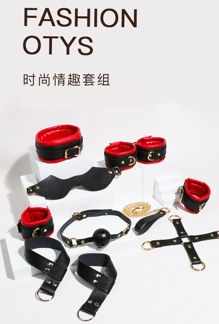 8-Piece Faux Leather Bondage Set with Metal Handcuffs, Black Adult Couple Kit — detail image 19