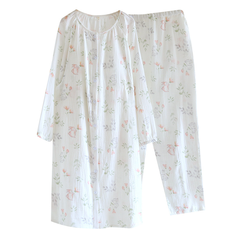 複数の胸パッド付き月子スカート春夏産後純綿クレープ哺乳産婦出産予定妊婦パジャマズボンセット