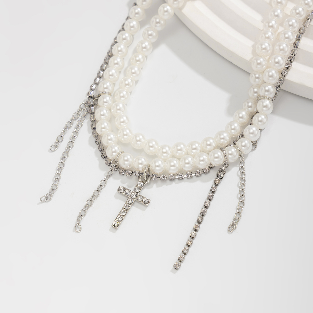 Spring&Summer Season Wholesale Jewelry Elegant Vacation Cross Imitation Pearl Alloy Anklet