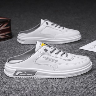 Half Slippers Men's Summer Breathable Foot Lazy Slip-on Ice Silk Canvas White Cloth Shoes Men's Shoes for Student Sports