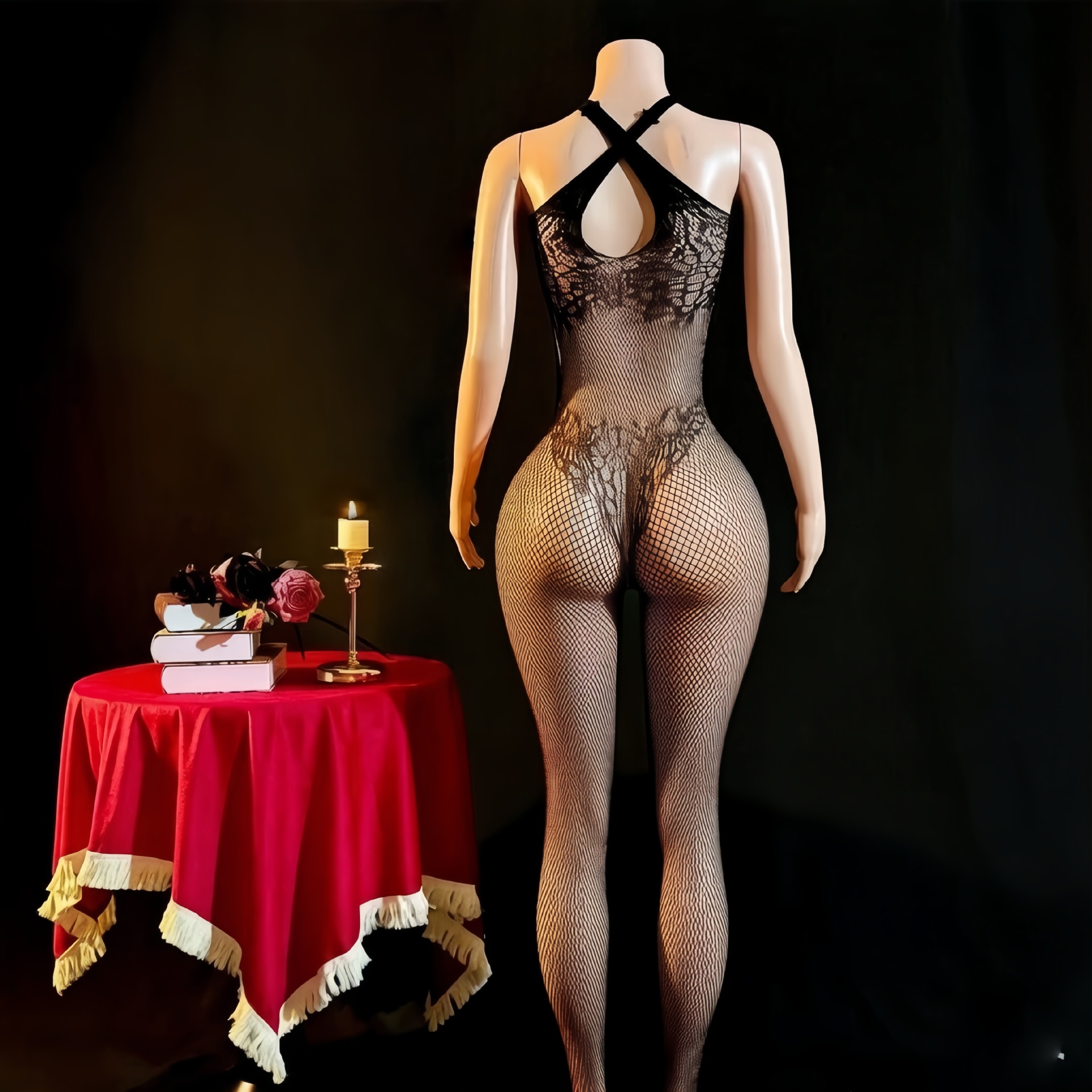Body de Red con Halter ZJL de Nailon para Citas de Pareja