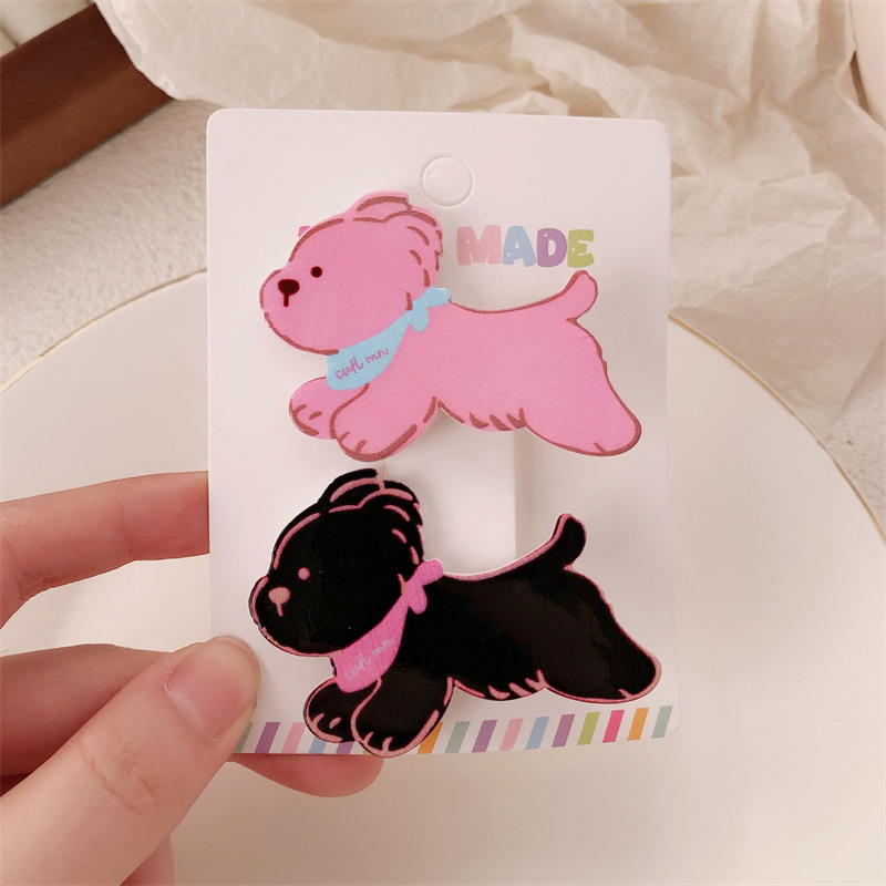 ¡Corre, perro! Caricatura encantadora cabello de niña con clip de cabello de mar con bufandas para perros adornamientos