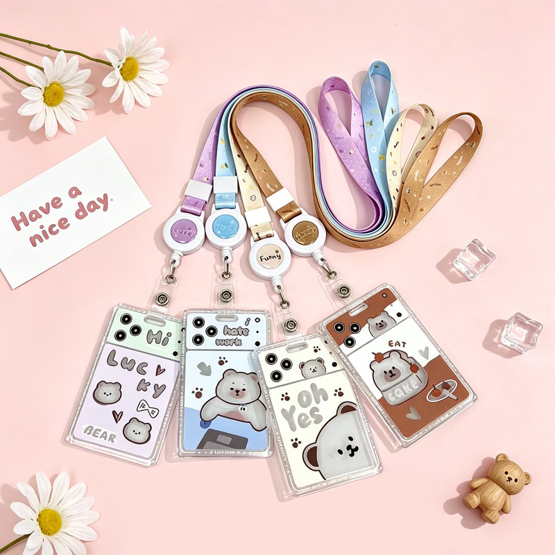 Direct from the factory: Transparent bear card holder for students, campus meal card ID protector, wholesale in stock, anti-loss card case Direct from the factory: Transparent bear card holder for students, campus meal card ID protector, wholesale in stock, anti-loss card case