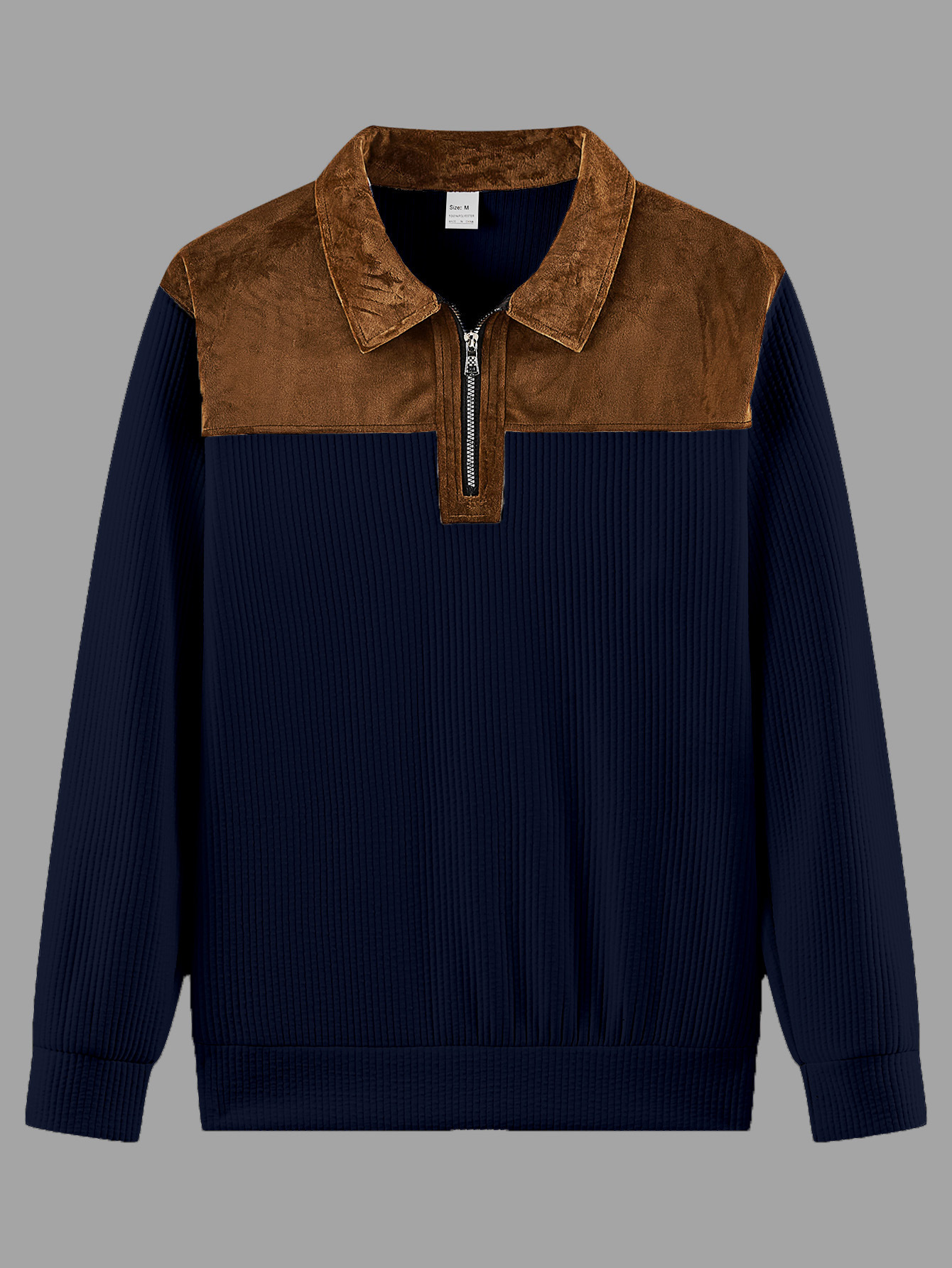 Men's Suede Patchwork Knit Polo Shirt Breathable Casual Pullover_voghion.com