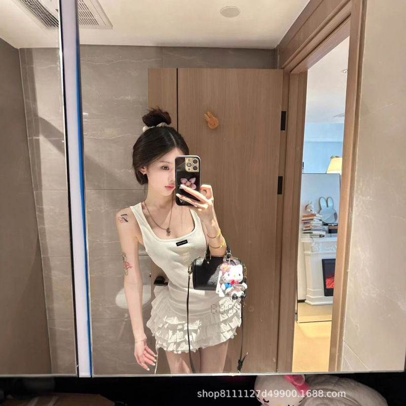 高版本现货版miu家25夏季新款贴布字母甜美少女感白色元气蛋糕裙|undefined