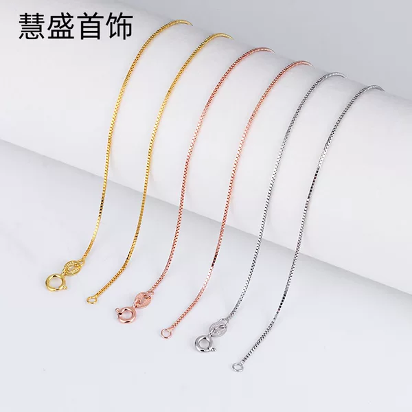 S925 Sterling Silver Box Chain Shiny European Chain Necklace Women's Necklace Gold-Plated Platinum Clavicle Chain Neck Chain Manufacturer Wholesale