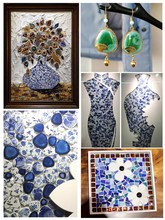 DIY陶瓷馬賽克碎片 異形不規則自由石青花瓷片手工材料拼貼小瓷磚