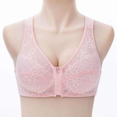 Middle-aged and elderly women's large size front zipper bra thin elderly bra lace cotton vest style