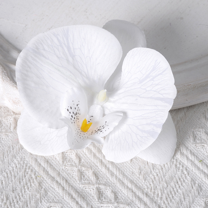 Película blanca Phalaenopsis flor cabeza pétalo simulación flor accesorios tocado horquilla diy flor decorativa de boda hecha a mano