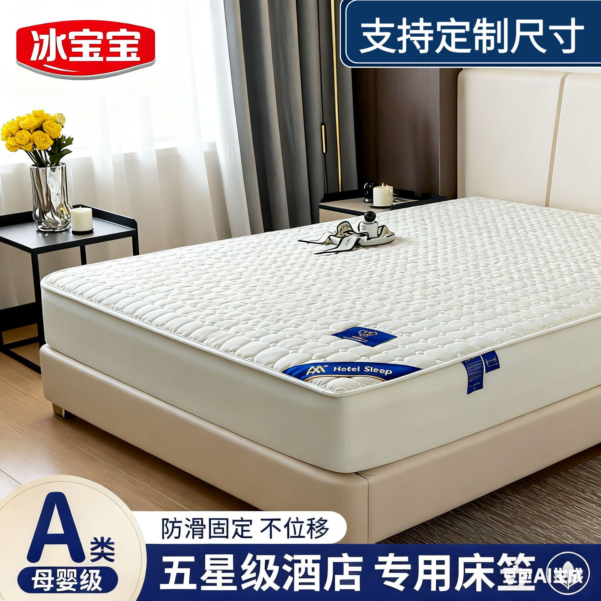 Class a Hotel-Specific Quilted Thickened Fitted Sheet Protector Pure Cotton Bed Cover Hotel and Guesthouse Bed Set 2025 New~