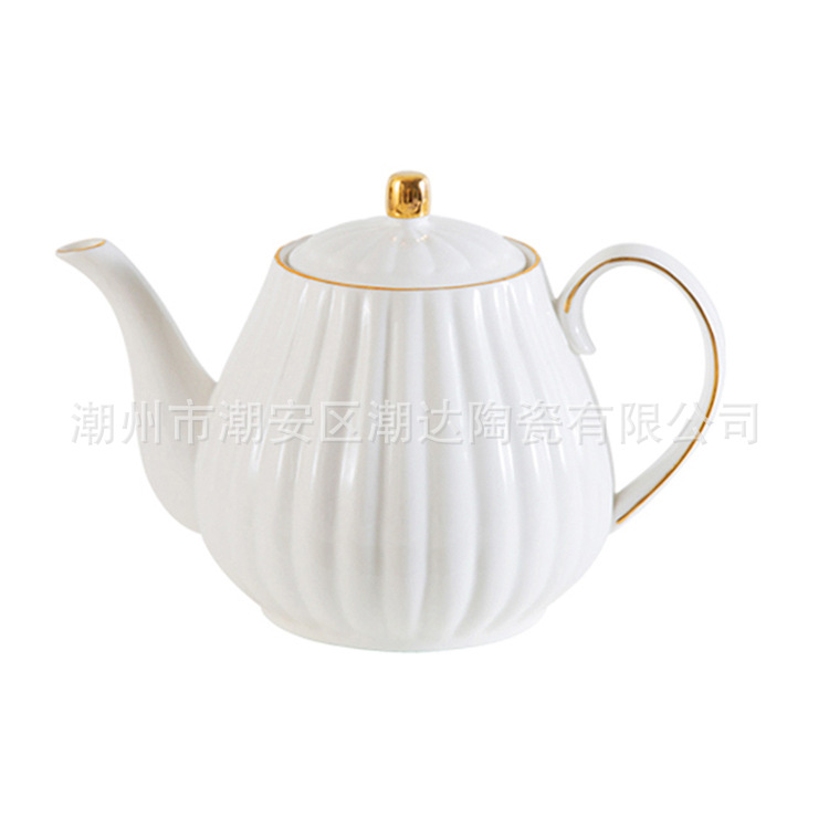 1L手绘金边菊花壶奶茶壶凉茶壶 普洱茶壶铁观音茶壶茶壶陶瓷壶